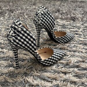 Stylish Black and White Checkered Women's Heels, Size 6